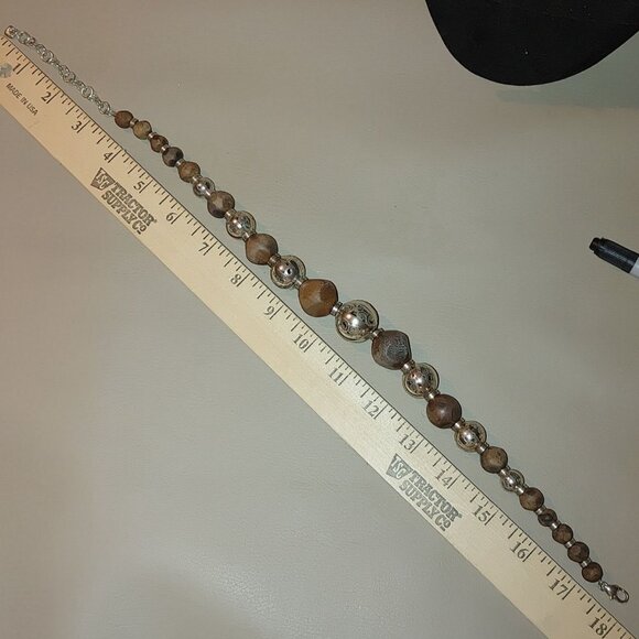 Brighton Kismet Brown Wooden and Silver-Tone Necklace Graduating Bead Chunky 18 - Picture 9 of 12